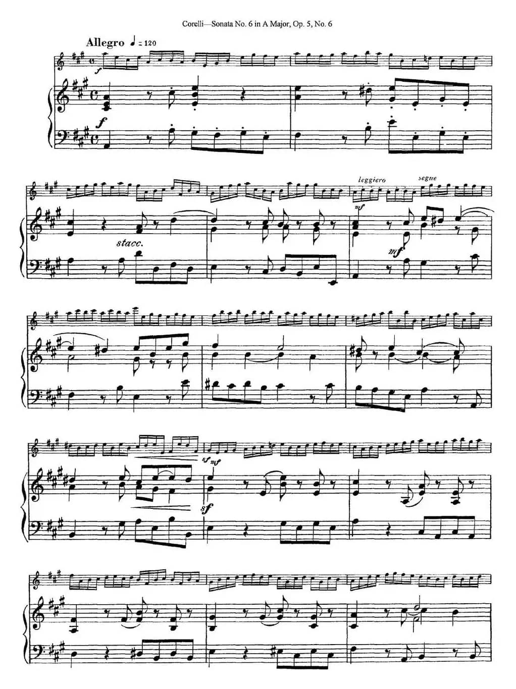 Sonata No.6 in A Major Op.5 No.6（小提琴+钢琴伴奏）
