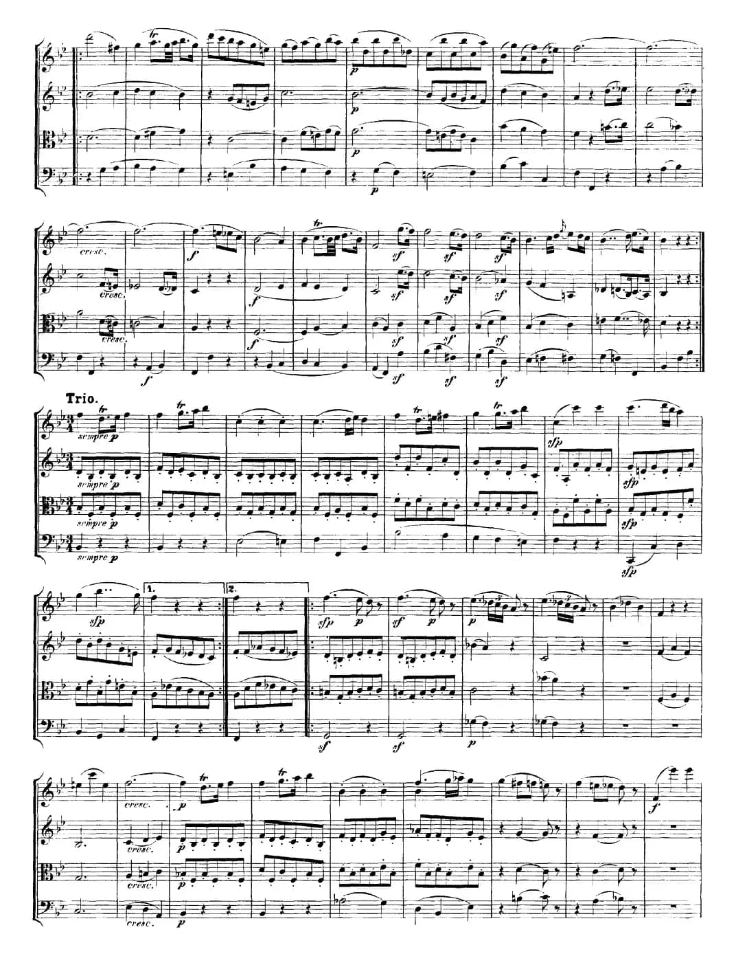 Mozart《Quartet No.17 in Bb Major,K.458》（总谱）