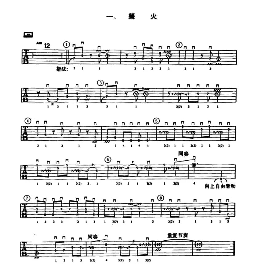 重金属吉他演奏示范曲谱（一、篝火）