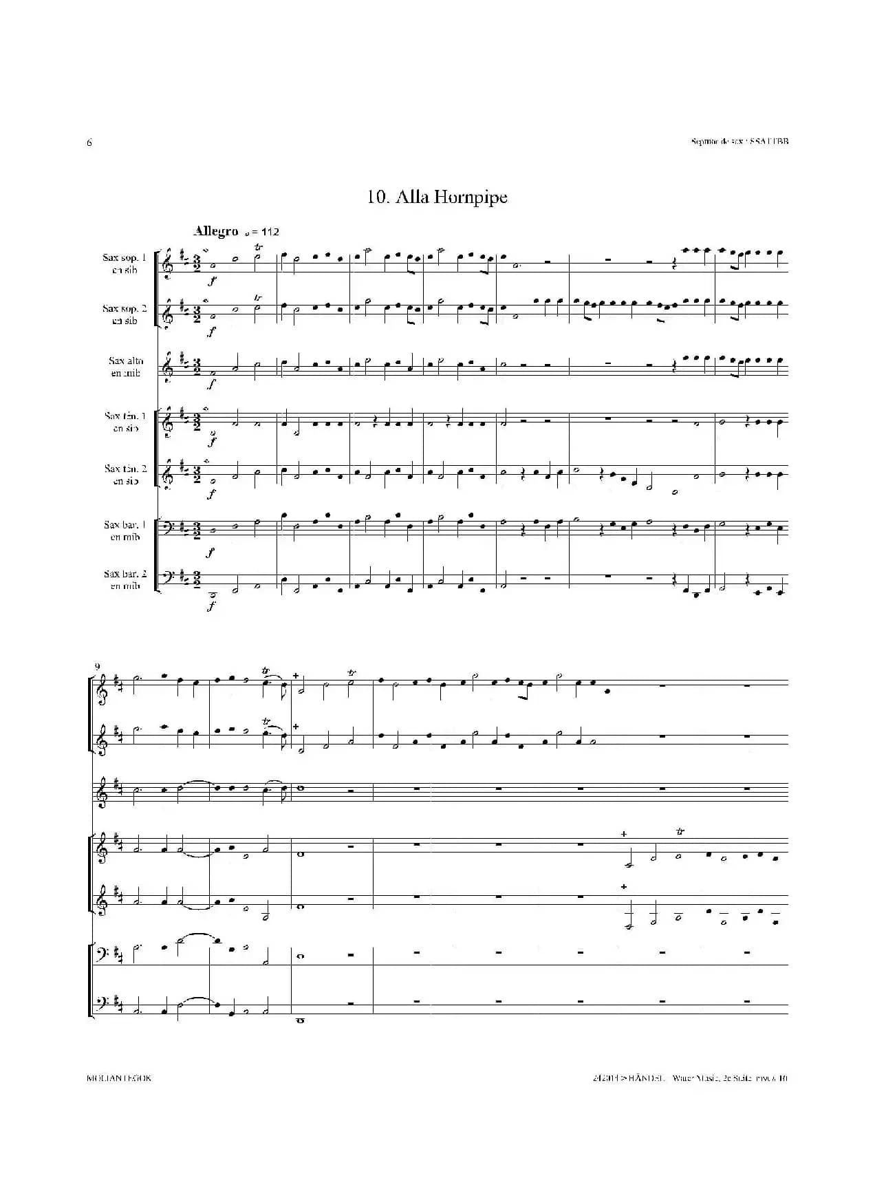 Water Music（HWV.349 No.2）（萨克斯合奏总谱）