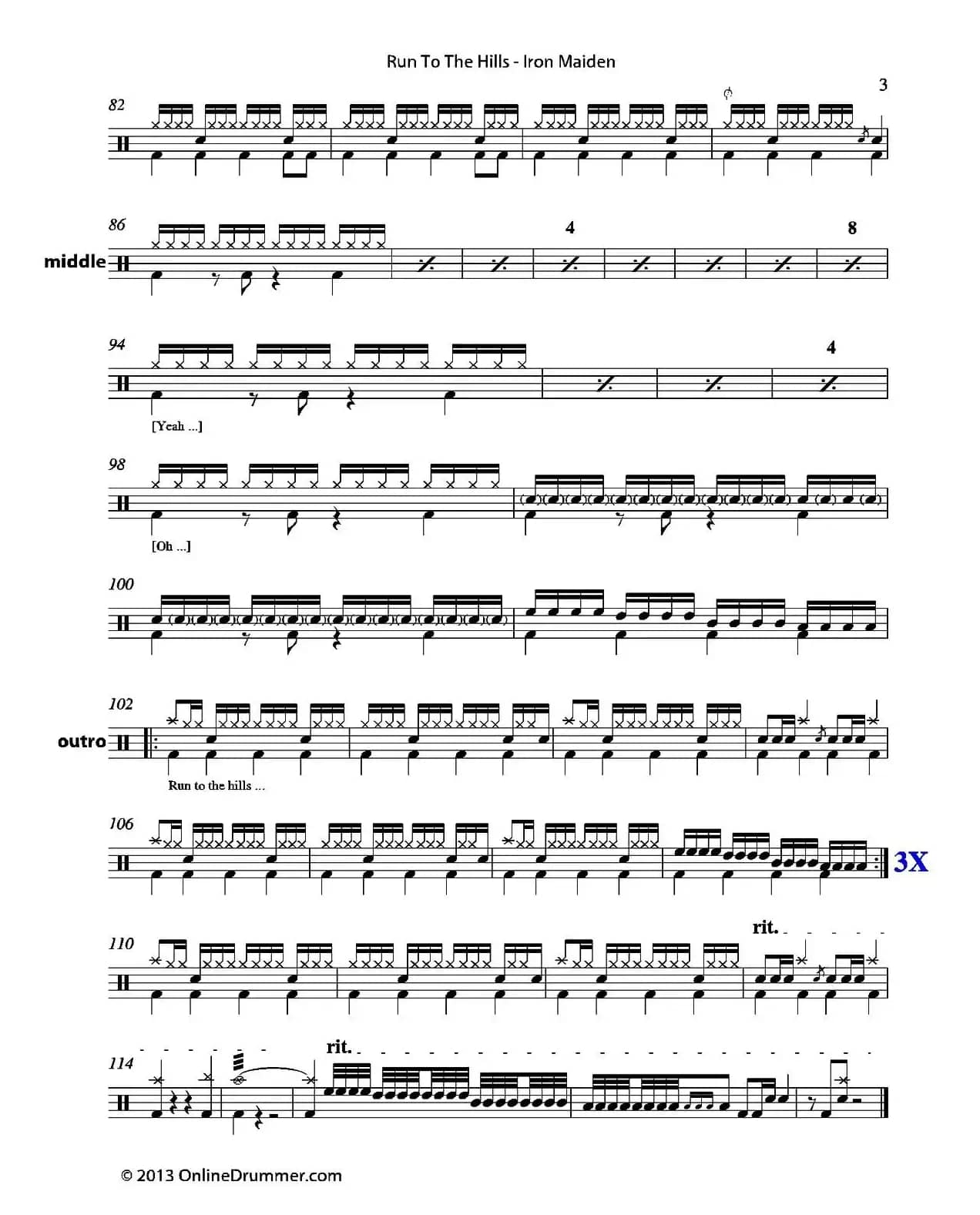 Run To The Hills（鼓谱）