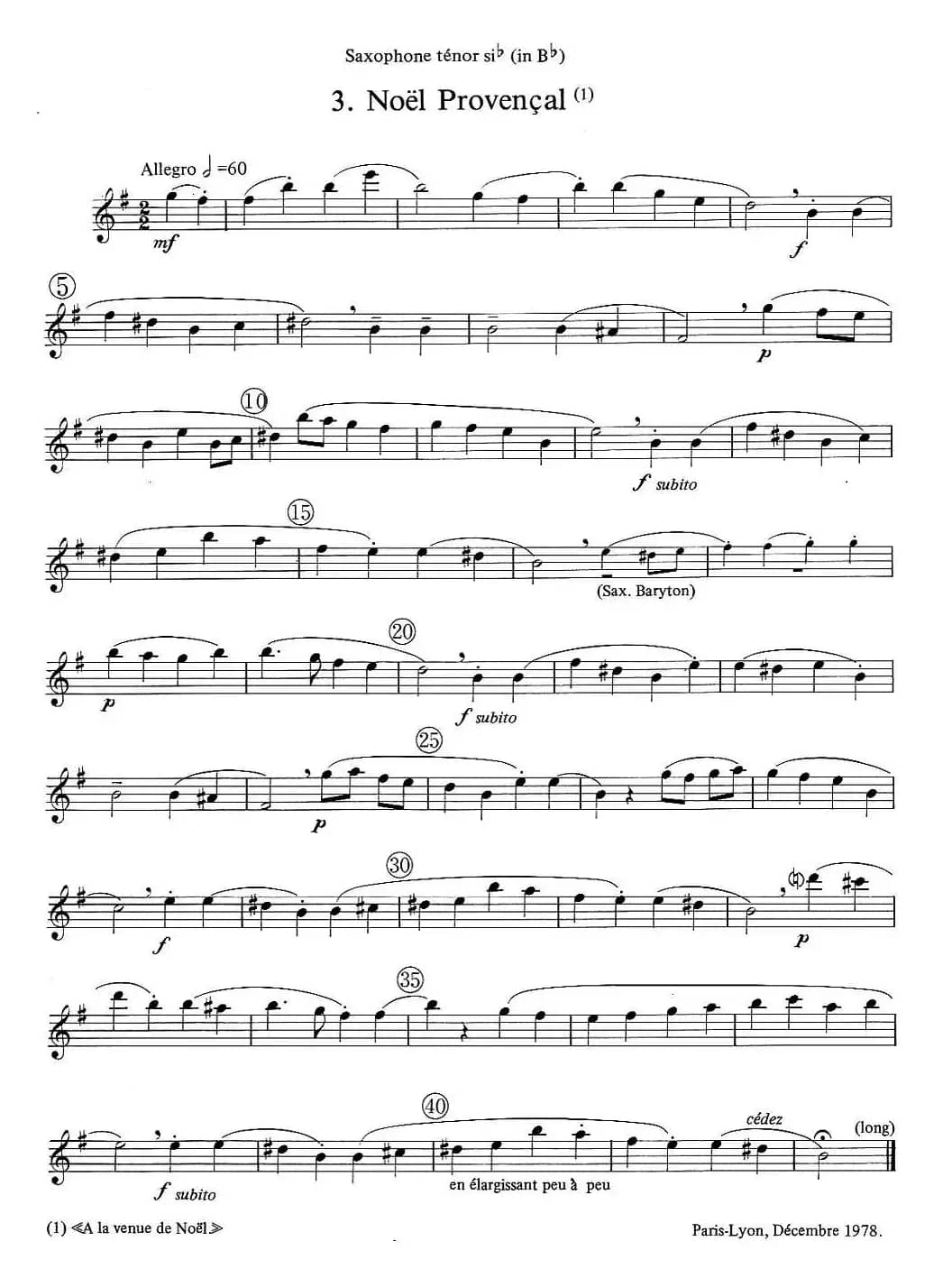 jean Bouvard 编写的6首萨克斯四重奏（次中音萨克斯分谱）