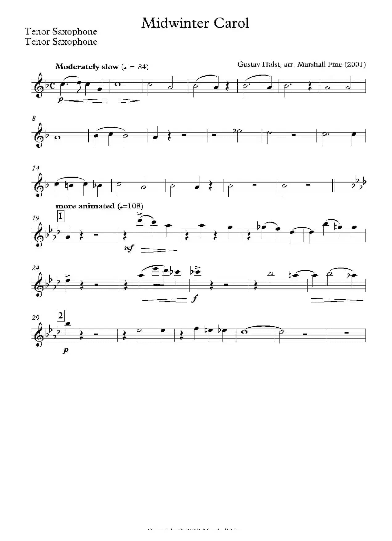 Midwinter Carol（四重奏分谱）