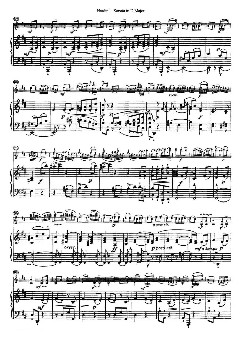 Nardini Violin Sonata in D Major（小提琴+钢琴伴奏）