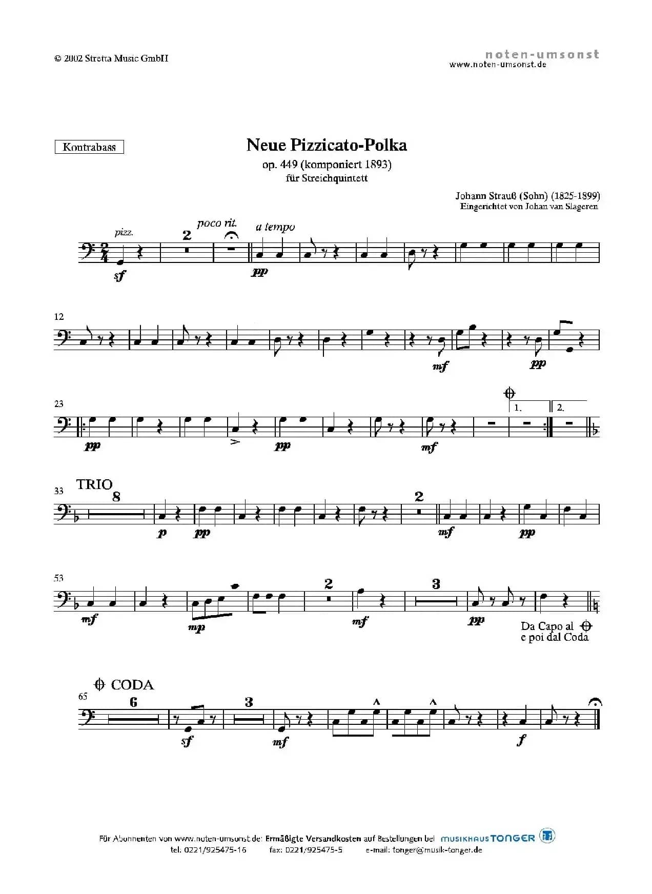 新拨弦波尔卡（弦乐五重奏总谱+分谱）