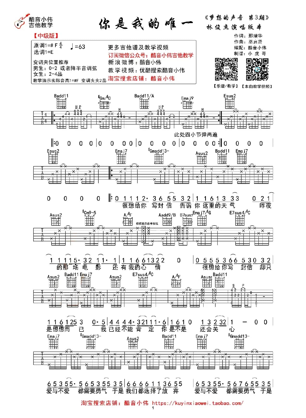 你是我的唯一（邢增华词 巫启贤曲、酷音小伟教学版）