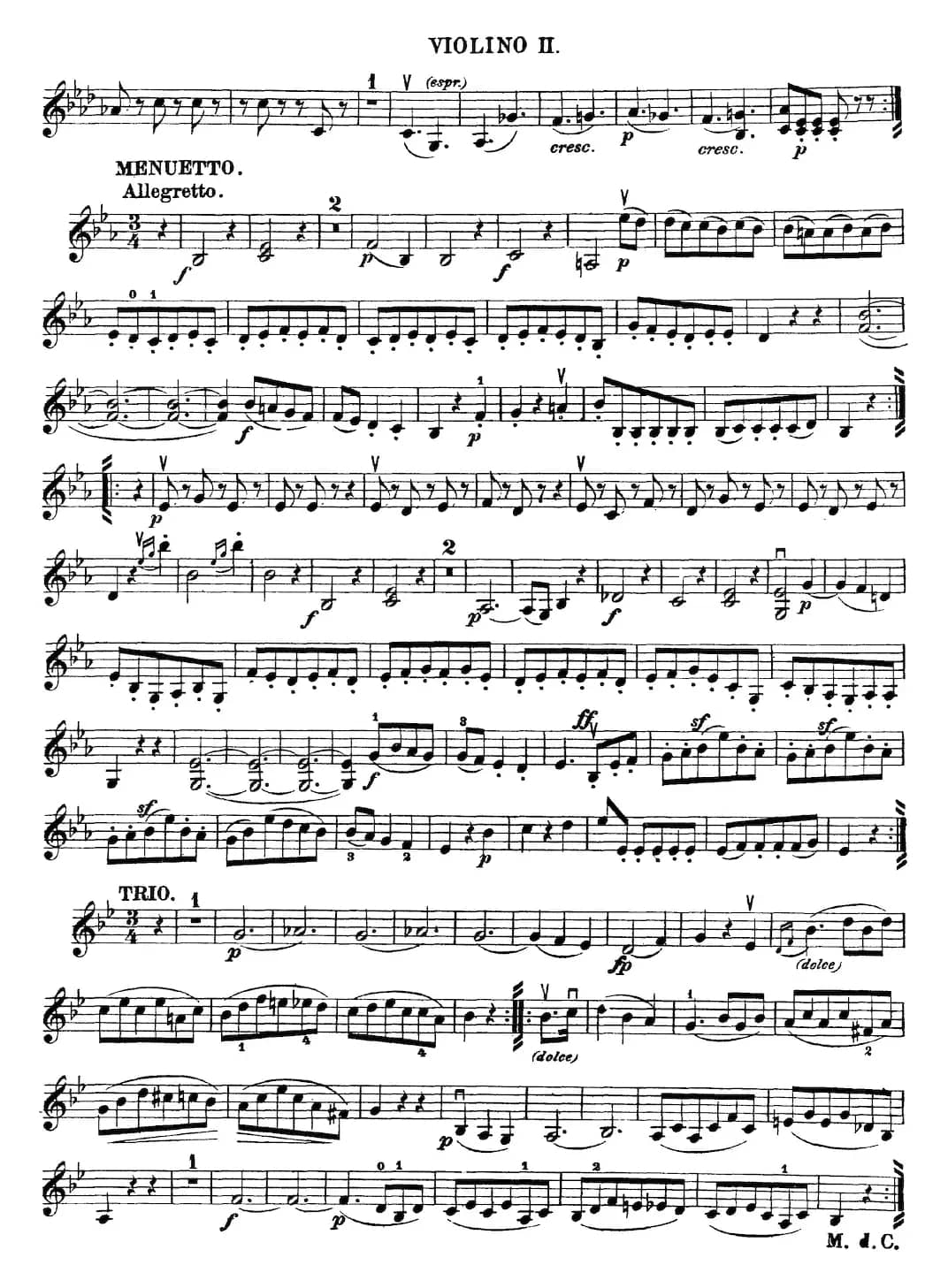 Mozart《Quartet No.16 in Eb Major,K.428》（Violin 2分谱）