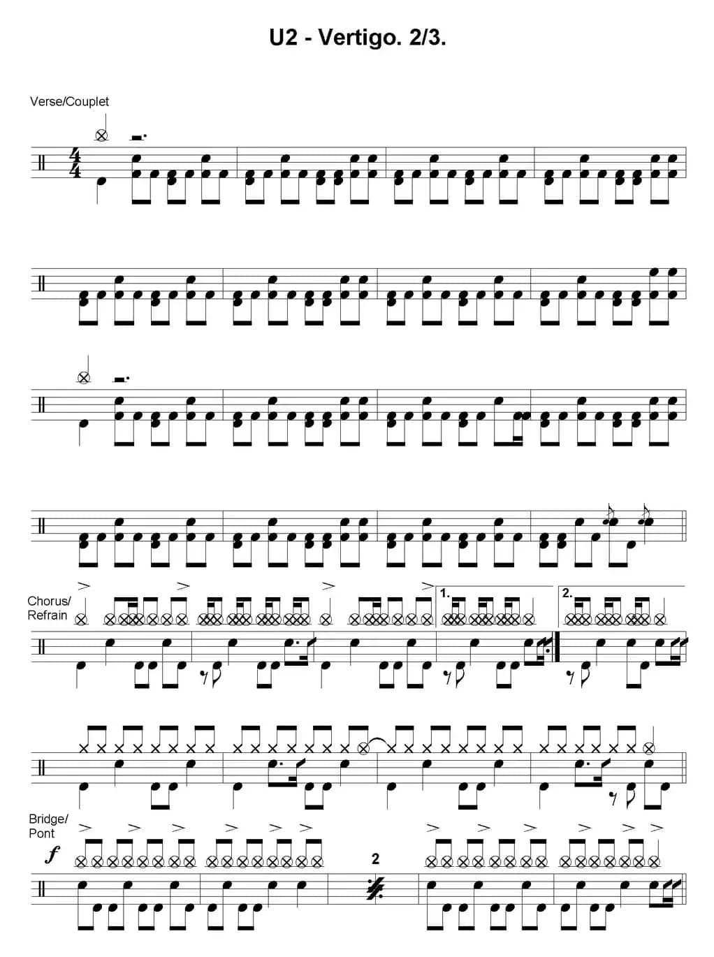爵士鼓谱：U2 - Vertigo