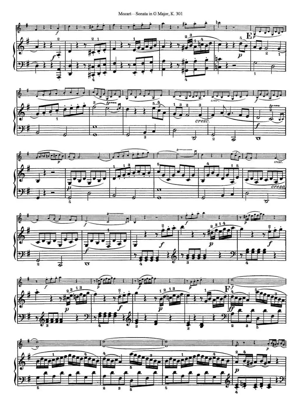 Violin Sonata in G Major K.301（小提琴+钢琴伴奏）