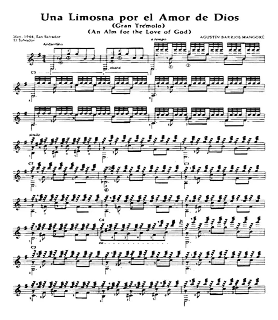 Una Limosna por el Amor de Dios（古典吉他）