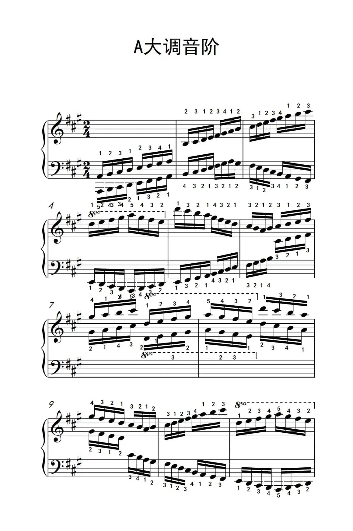 第九级11.A大调音阶（中央音乐学院 钢琴（业余）考级教程 7-9级）