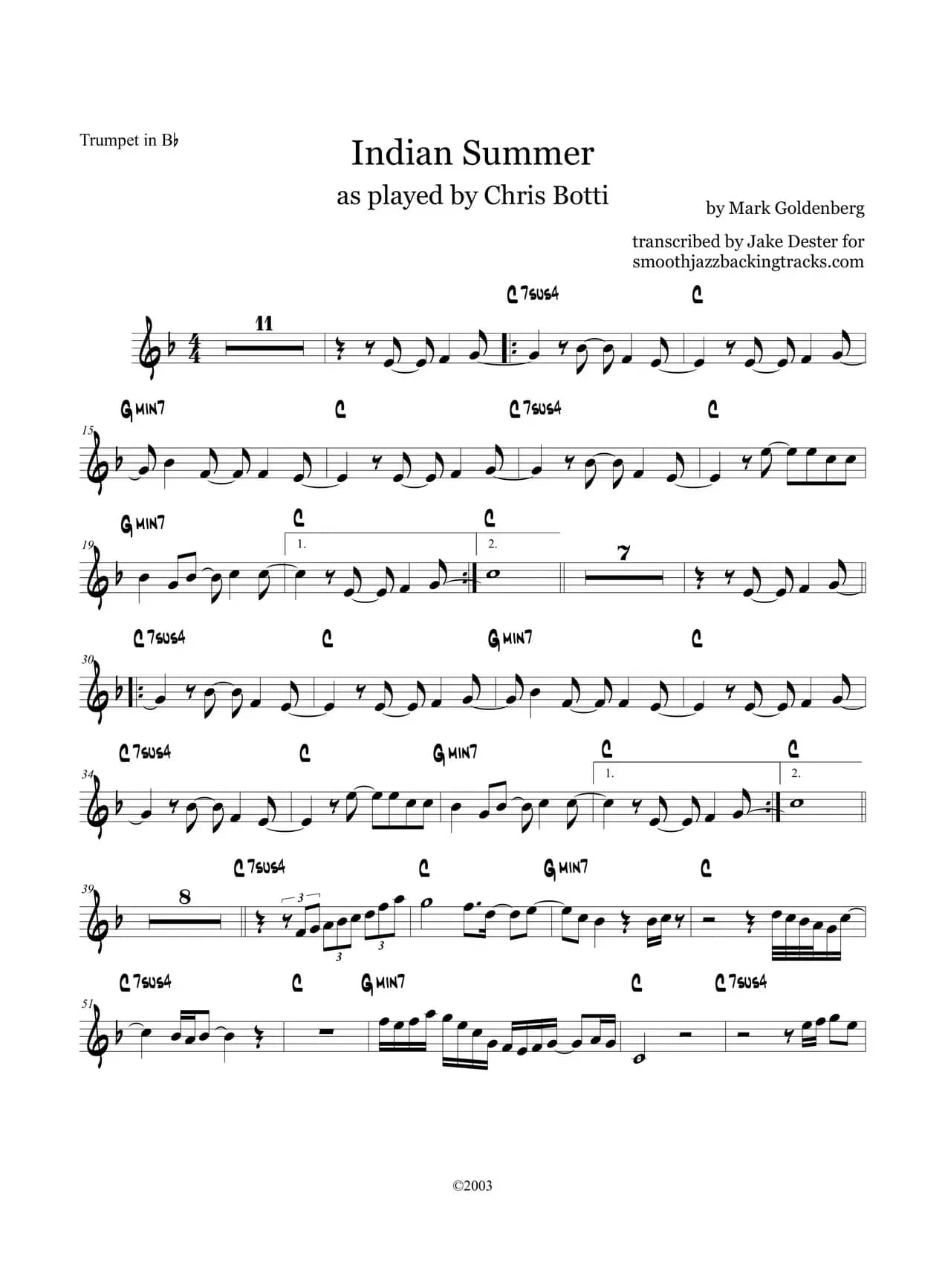 Indian Summer（Trumpet in Bb）