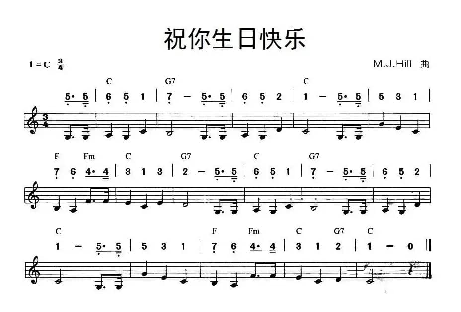 祝你生日快乐（线简谱混排版）