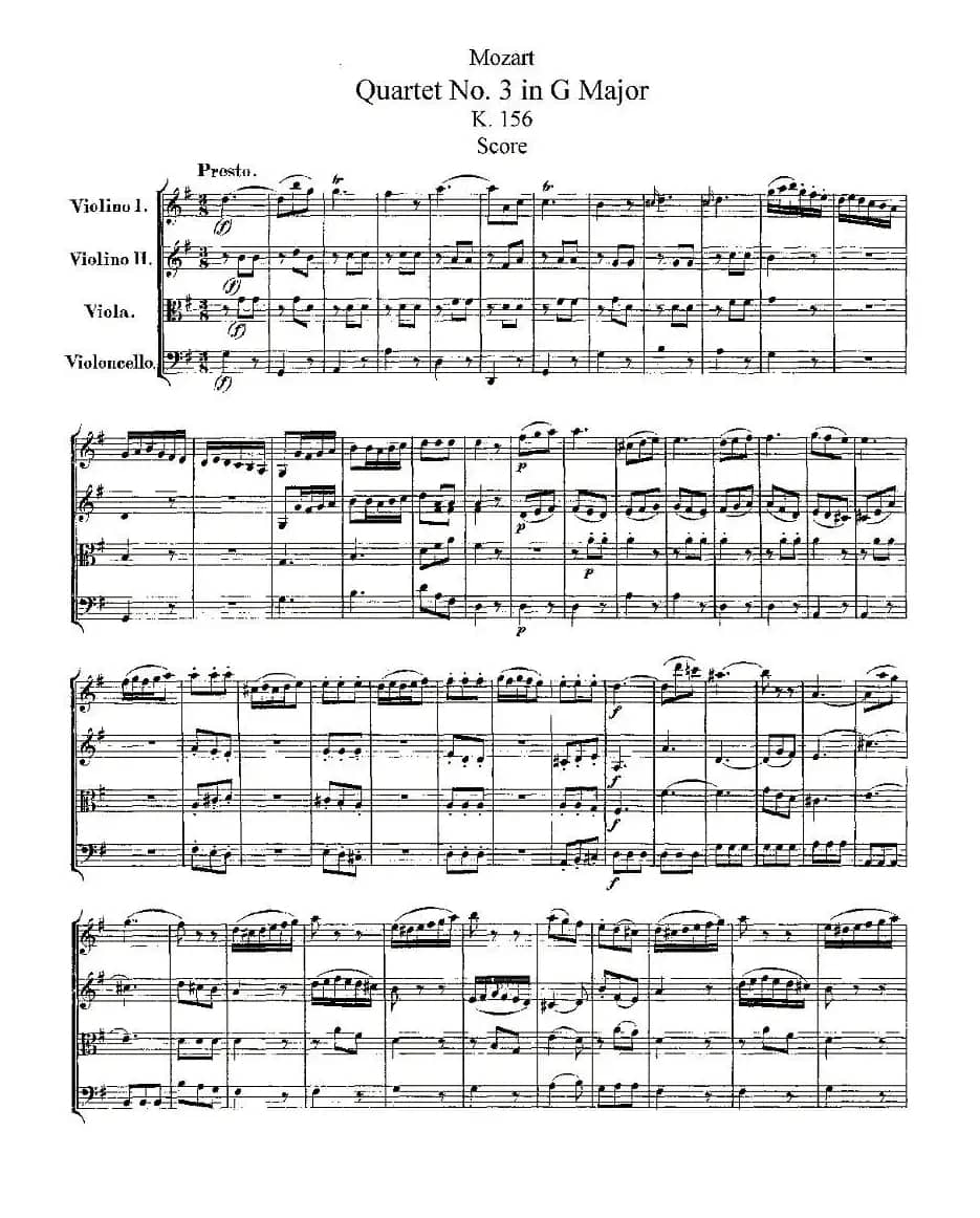 Quartet No. 3 in G Major, K. 156 （G大调第三弦乐四重奏）