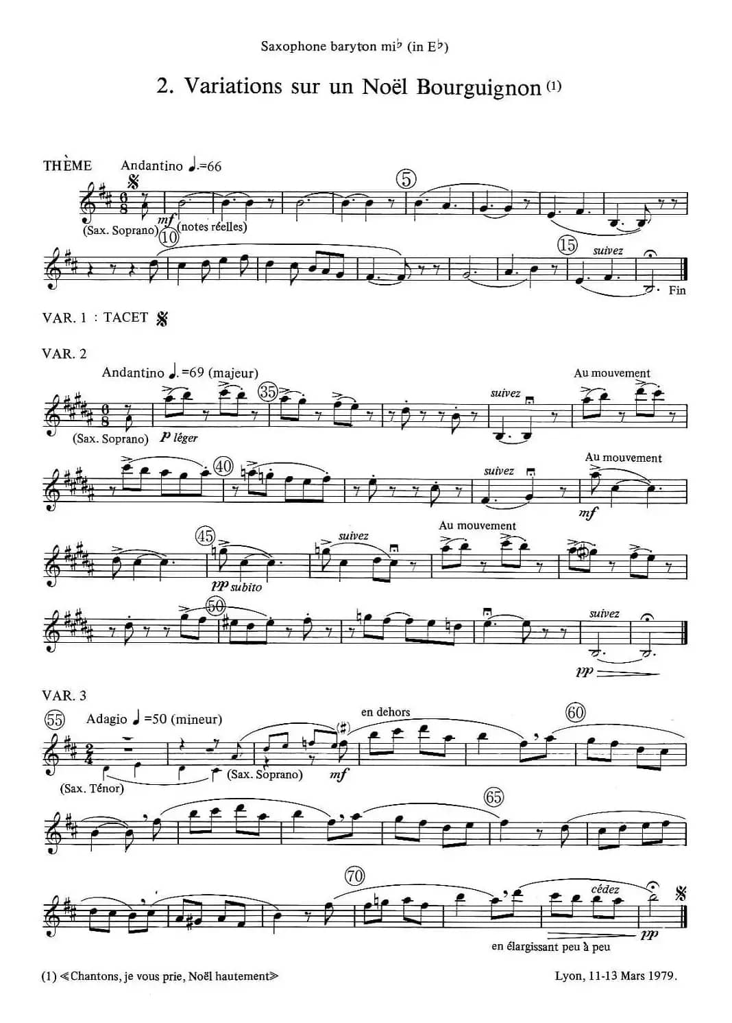 jean Bouvard 编写的6首萨克斯四重奏（低音萨克斯分谱）