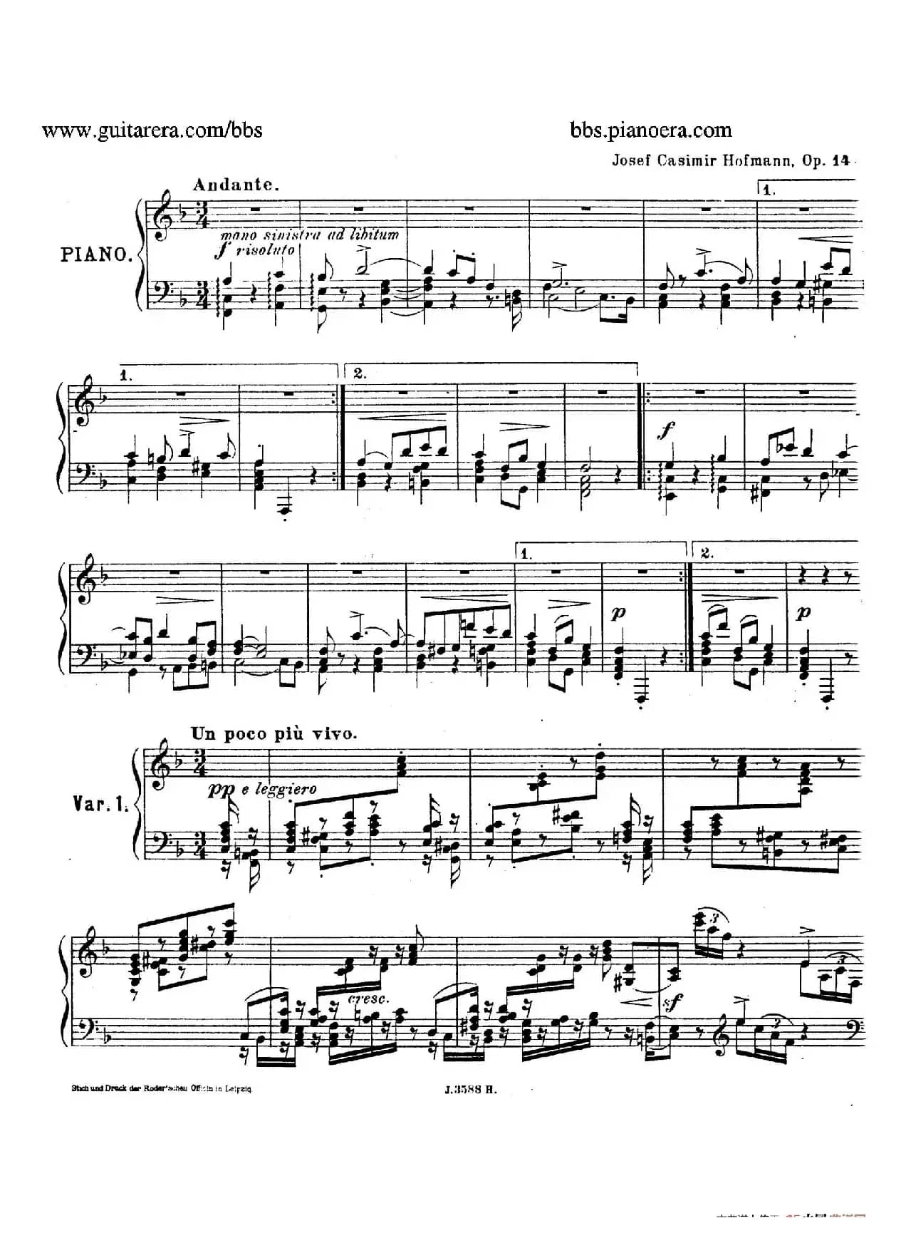 Theme with Variations and Fugue in F Major Op.14 （F大调主题变奏与赋格）