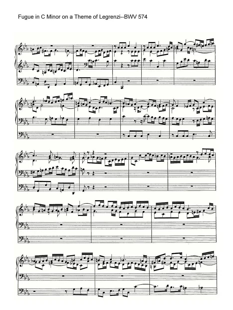 Fugue in C Minor on a Theme of Legrenzi--BWV 574（管风琴谱）