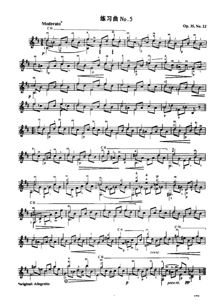 费尔南多·索尔 古典吉他练习曲 No.5（Op.35 No.22）