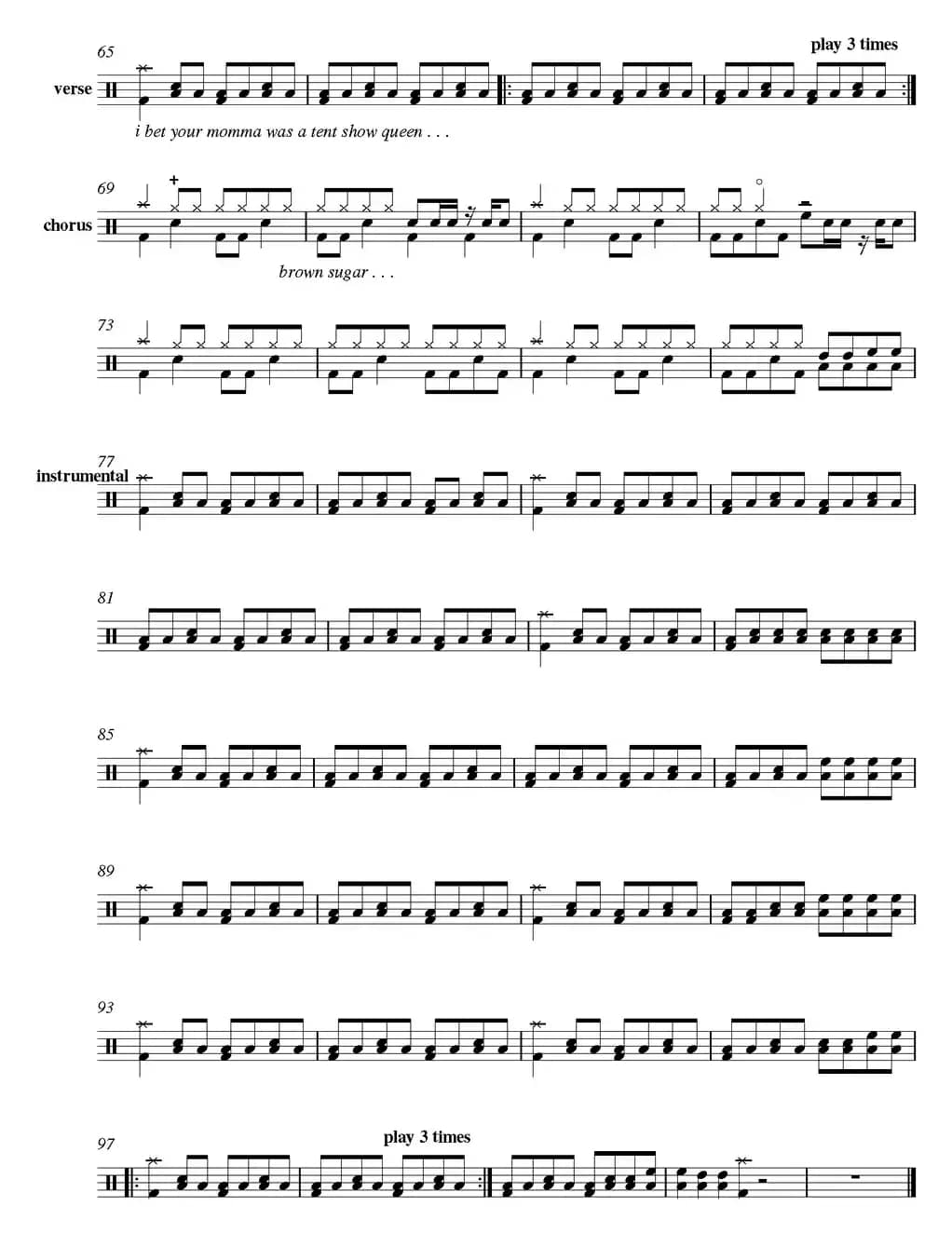 爵士鼓谱：Rolling Stones - Brown sugar