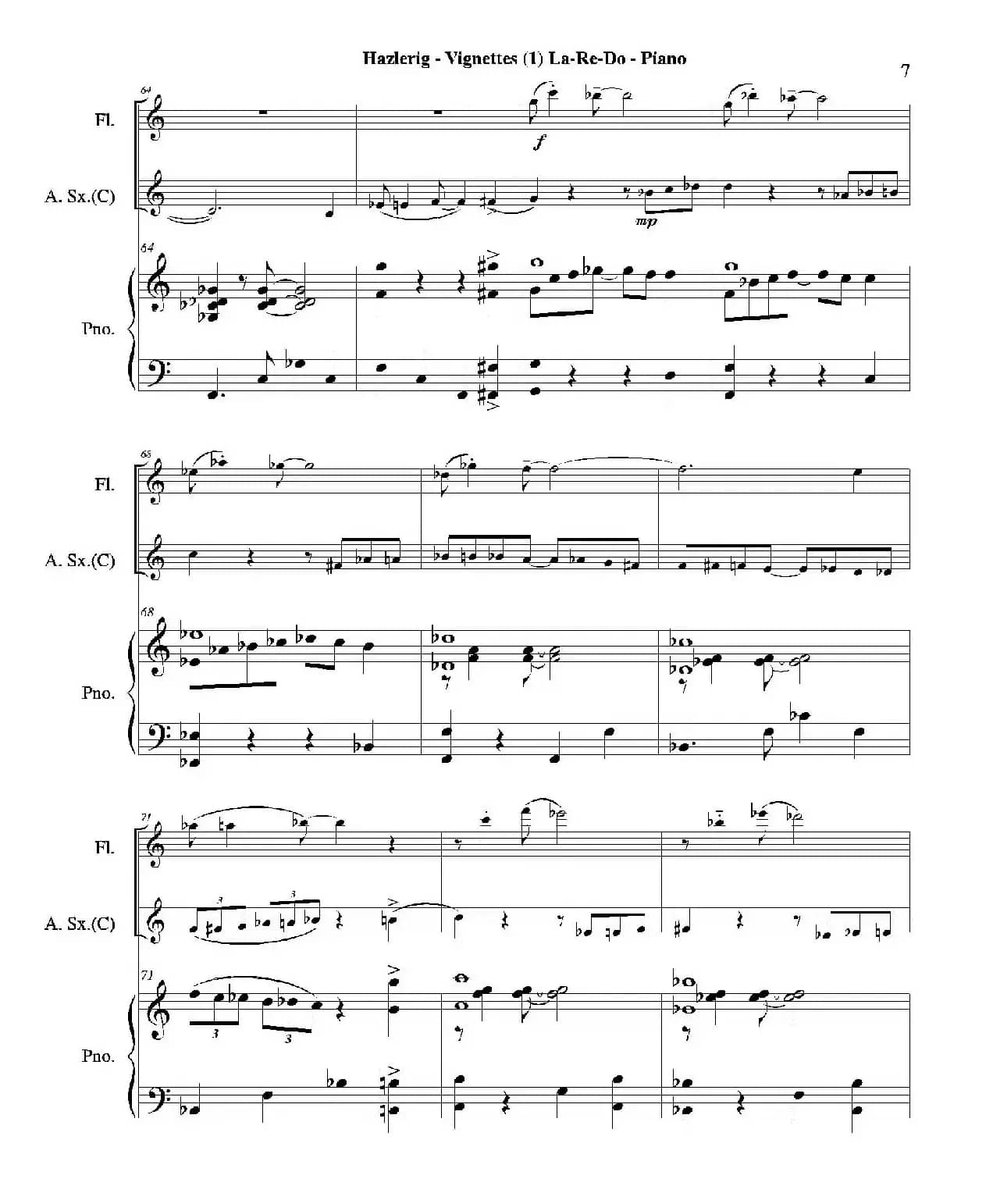 Three jazz vignettes（第一乐章）（三重奏钢琴分谱）