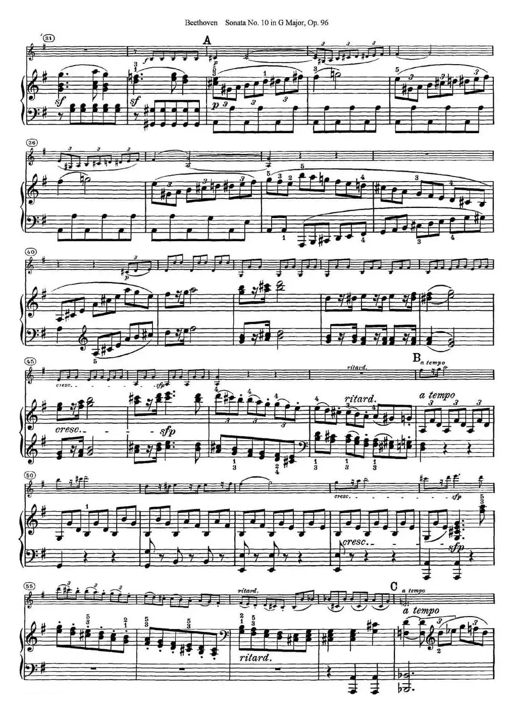 Violin Sonata No.10 in G Major Op.96（小提琴+钢琴伴奏）