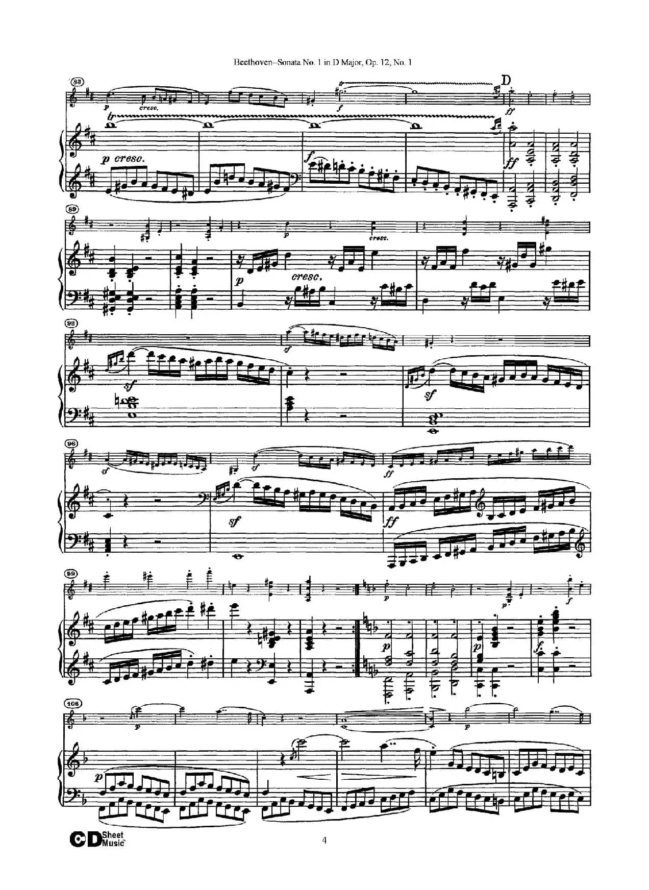 D大调第一小提琴奏鸣曲（Sonata No.1 in D Major Op.12,No.1）（小提琴+钢琴伴奏）