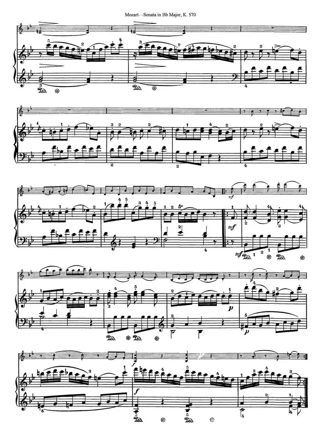 Violin Sonata in Bb Major K.570（小提琴+钢琴伴奏）