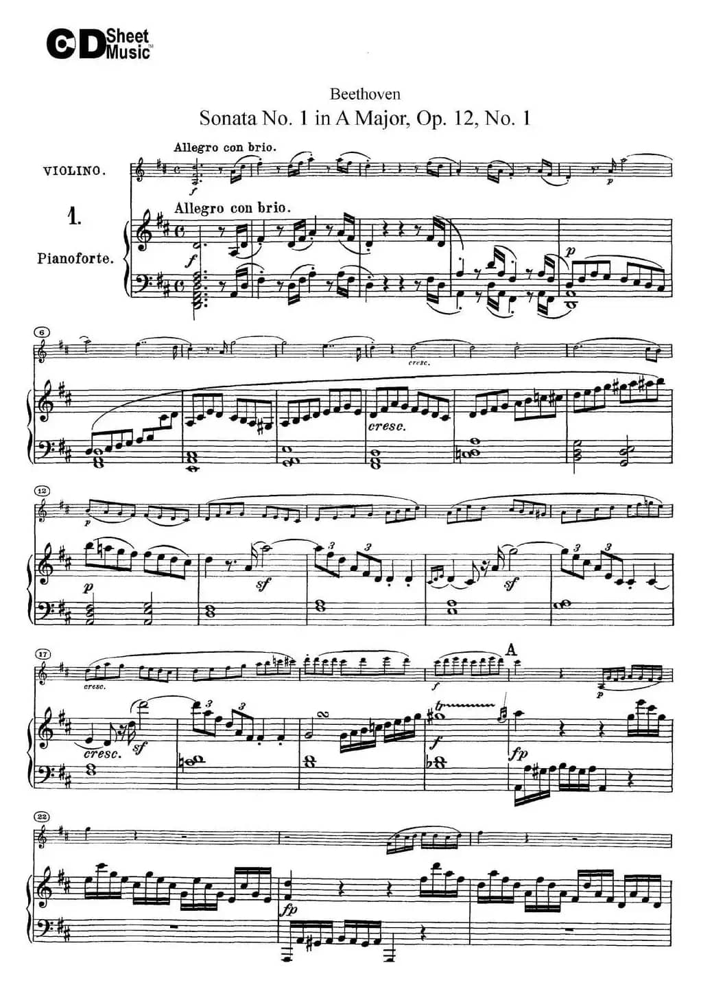 Violin Sonata No.1 in D Major Op.12 No.1（小提琴+钢琴伴奏）