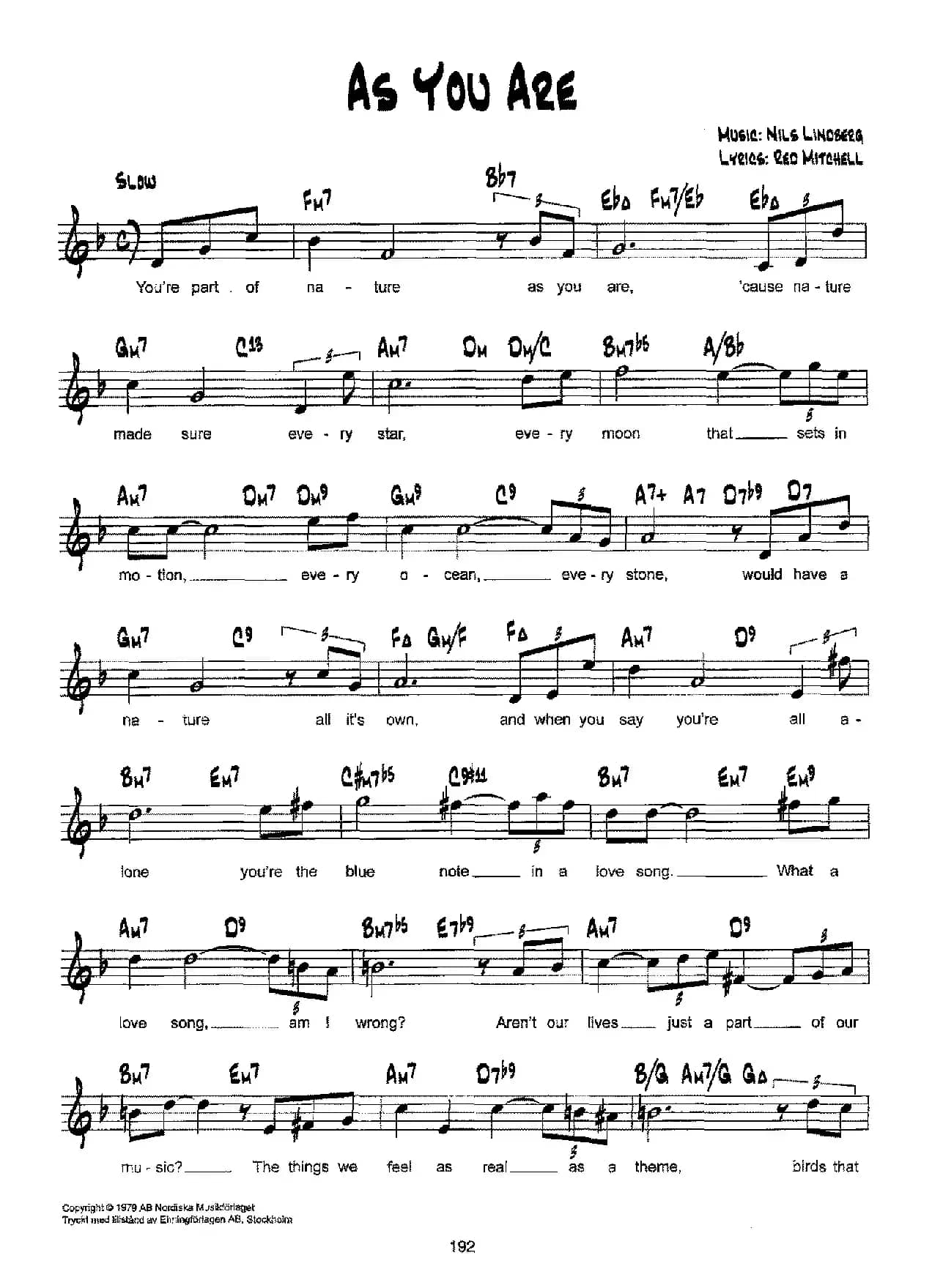 降B爵士乐谱：AS YOU ARE