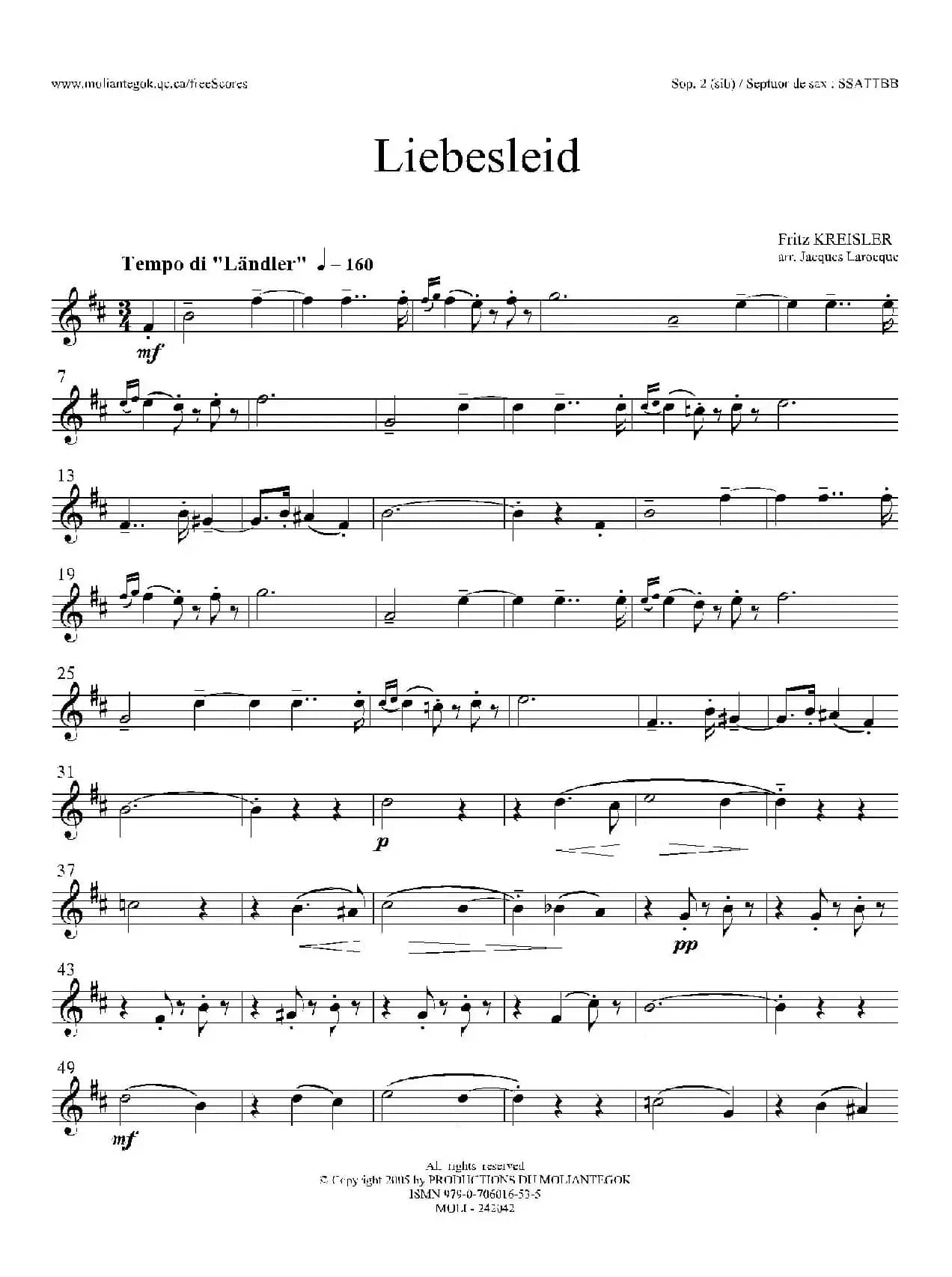 Liebesleid（四重奏、第1、2高音萨克斯分谱）