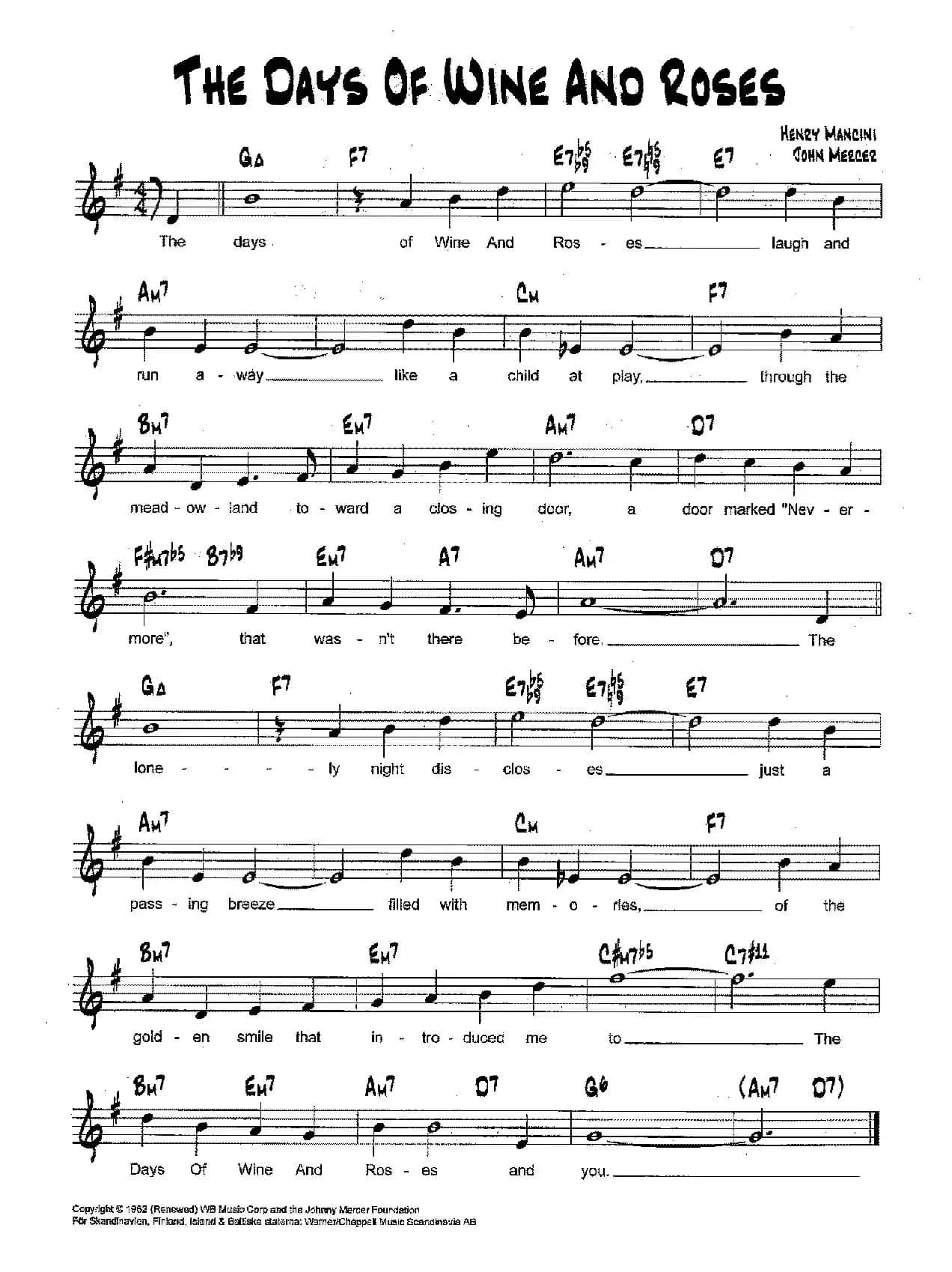 降B爵士乐谱：THE DAYS OF WINE AND ROSES