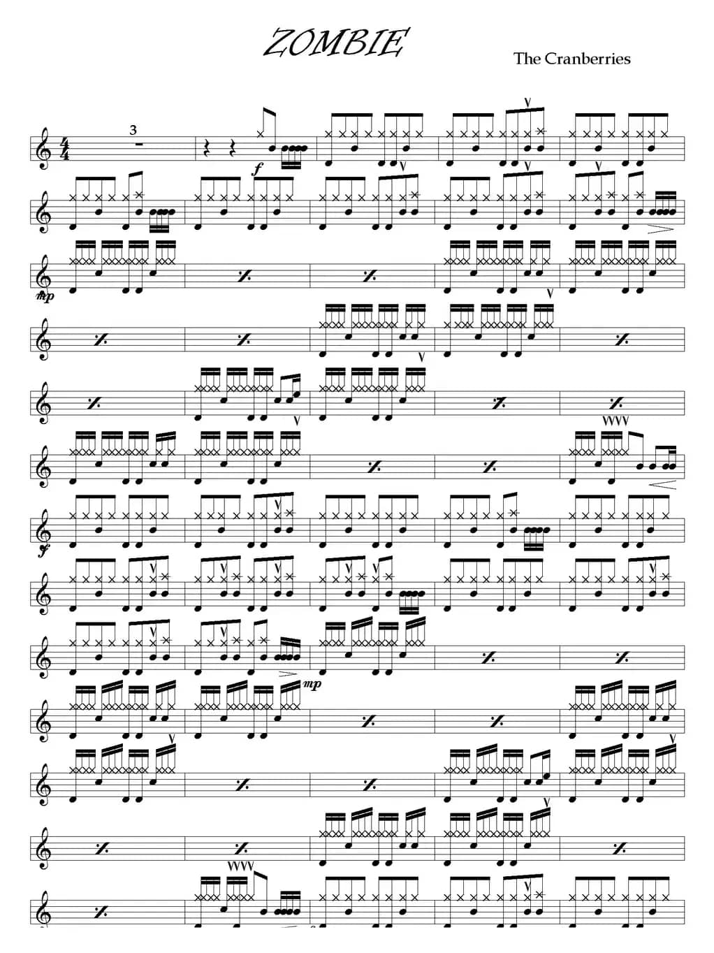 爵士鼓谱：Cranberries - Zombie
