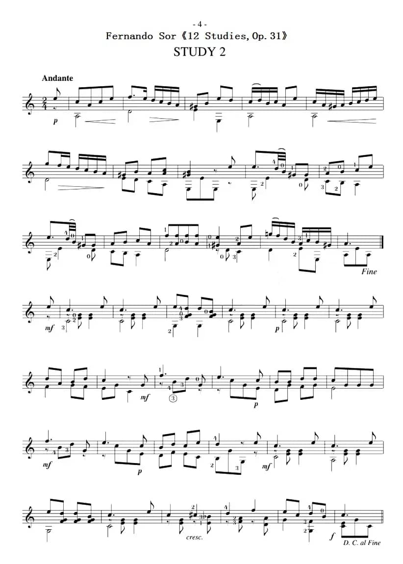 Fernando Sor《12 Studies,Op.31》（STUDY 2）