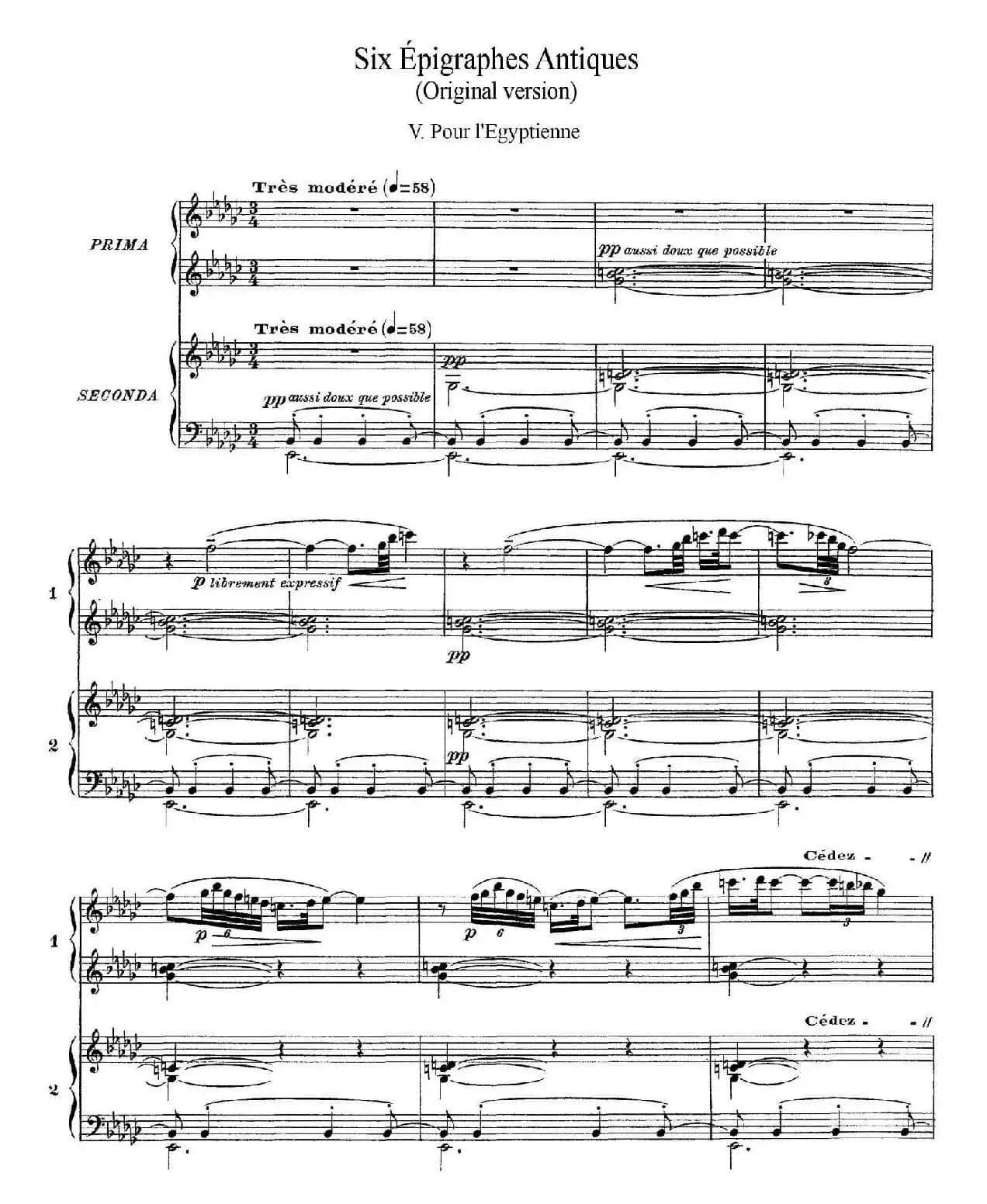 Six Epigraphes Antiques（6首古代墓志铭·四手联弹·Ⅴ）