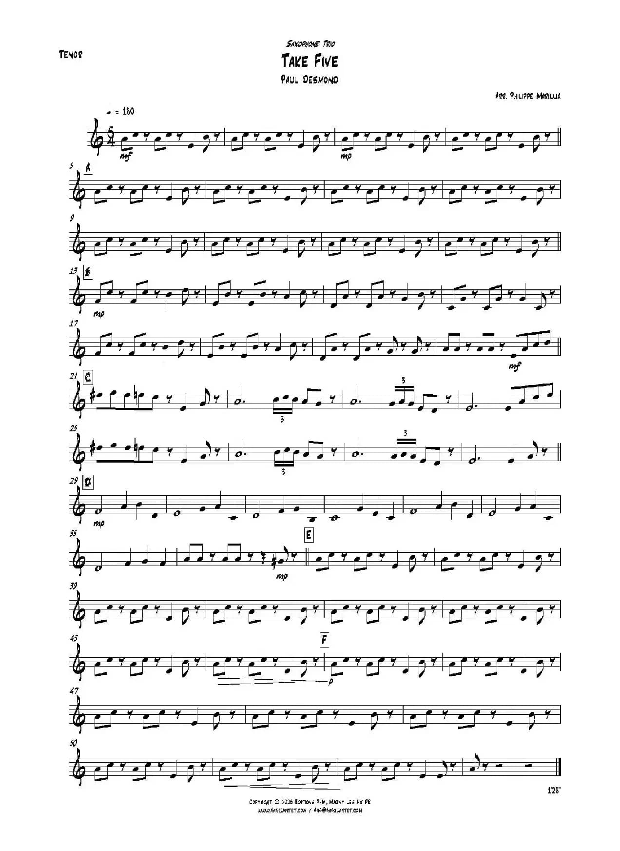 Take Five（无伴奏爵士五重奏分谱）