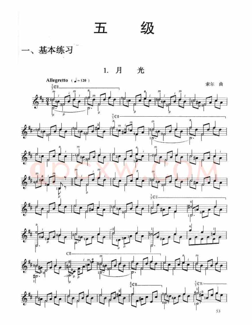 古典吉他考级五级练习曲（2首）