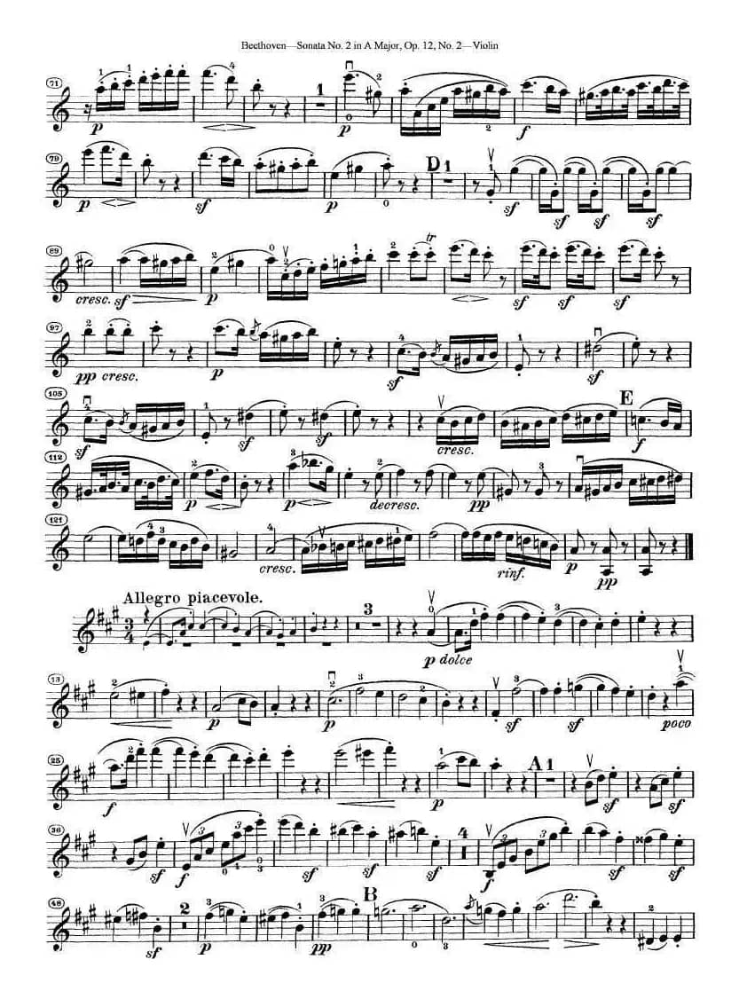 贝多芬第二号小提琴奏鸣曲A大调op.12