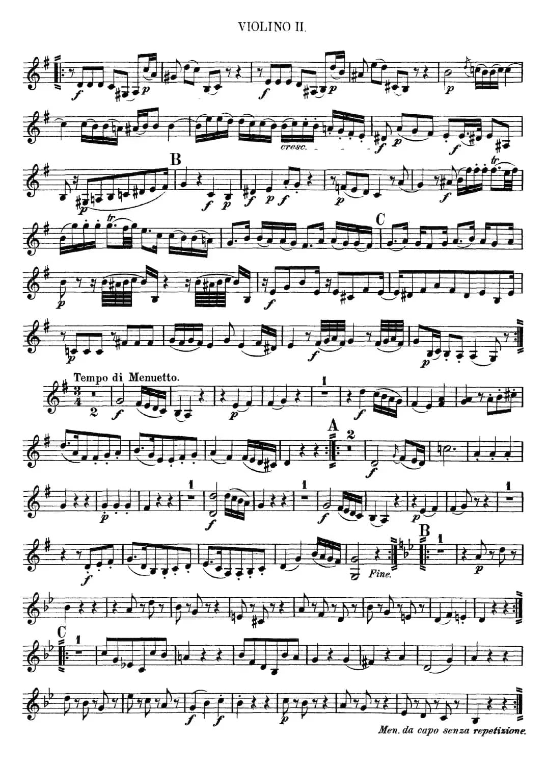 Mozart《Quartet No.3 in G Major,K.156》（Violin 2分谱）