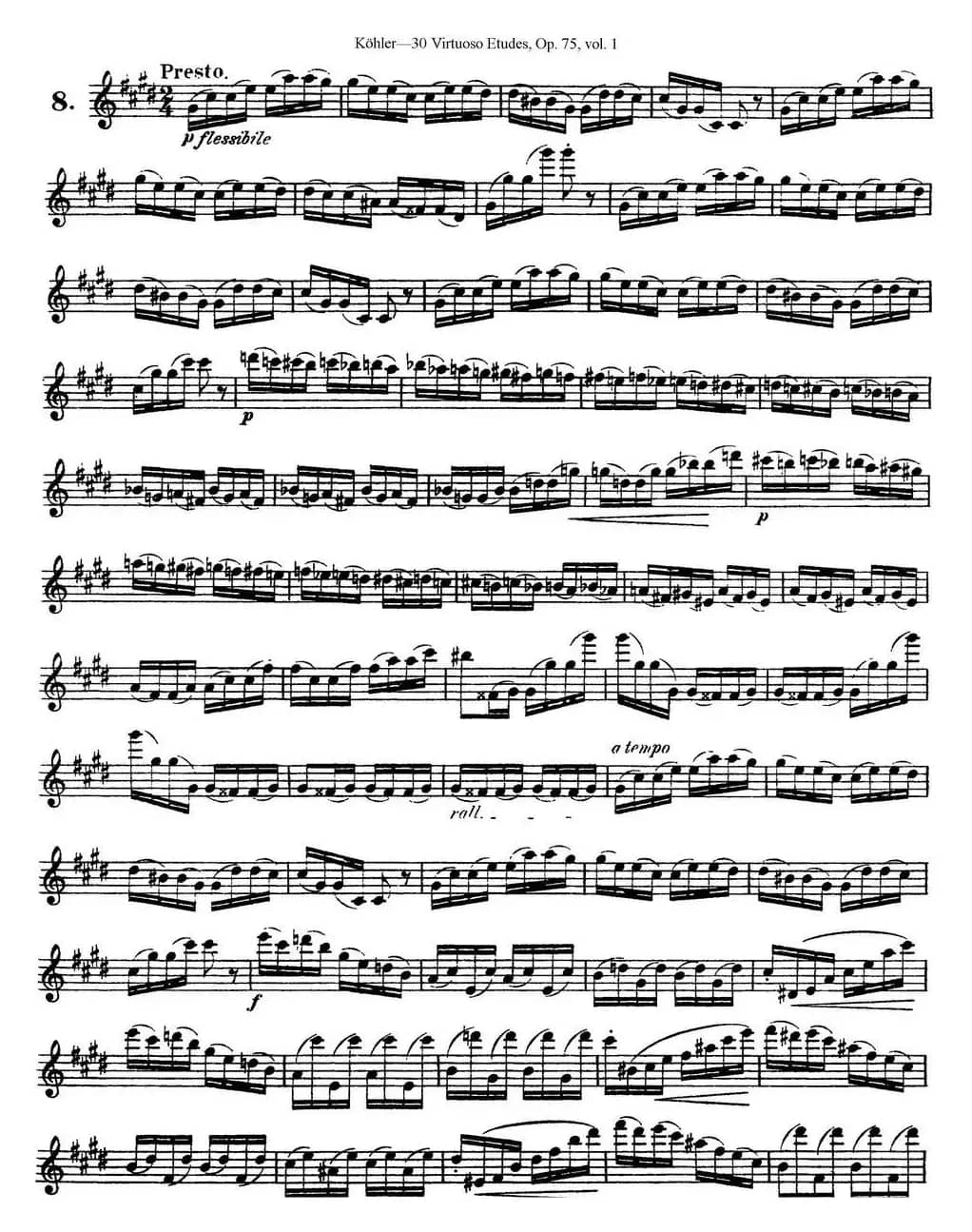 柯勒30首高级长笛练习曲作品75号（NO.8）