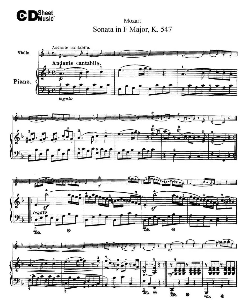 Violin Sonata in F Major K.547（小提琴+钢琴伴奏）