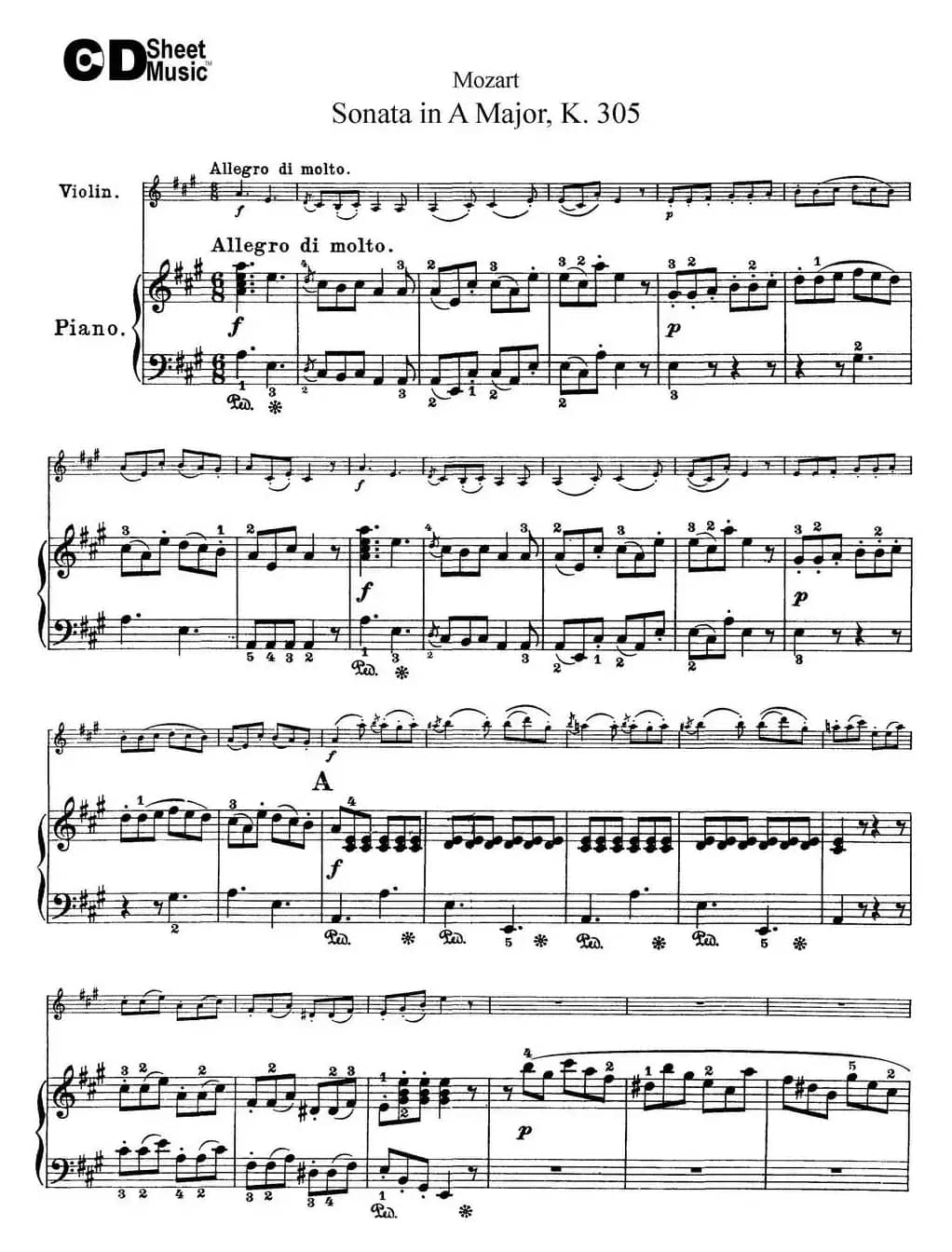 Violin Sonata in A Major K.305（小提琴+钢琴伴奏）