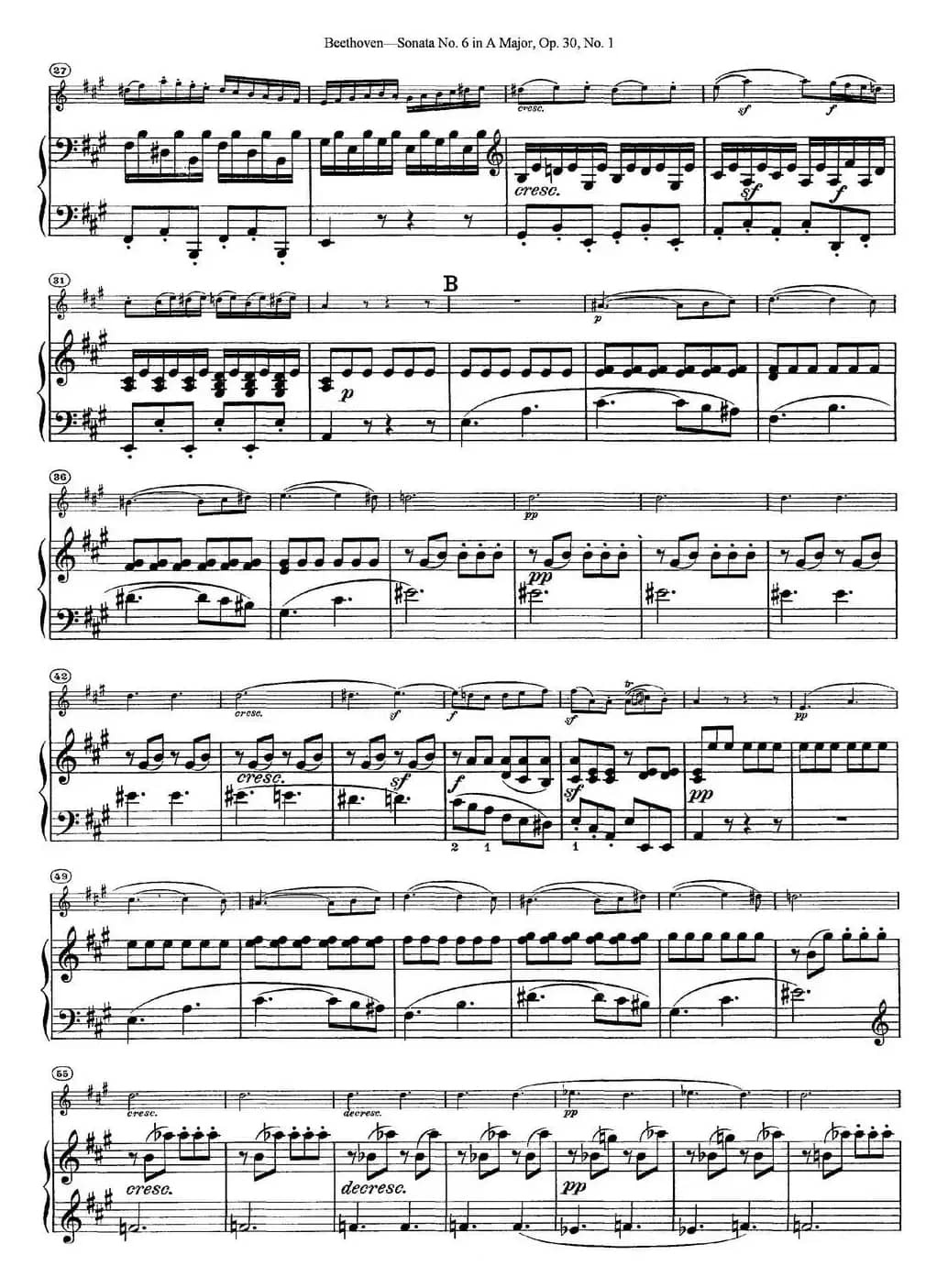 Violin Sonata No.6 in A Major Op.30 No.1（小提琴+钢琴伴奏）