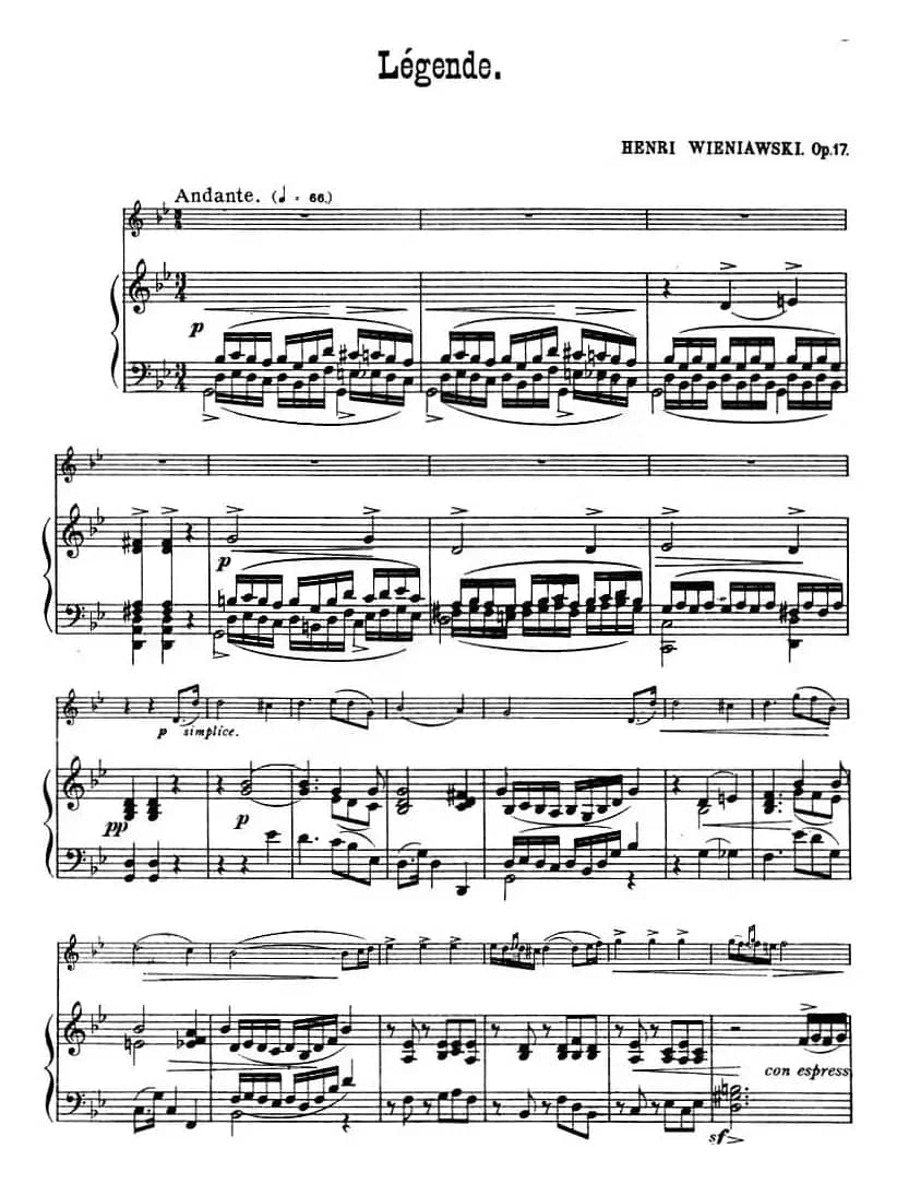 LEGENDE Op.17（传奇）（小提琴+钢琴伴奏）