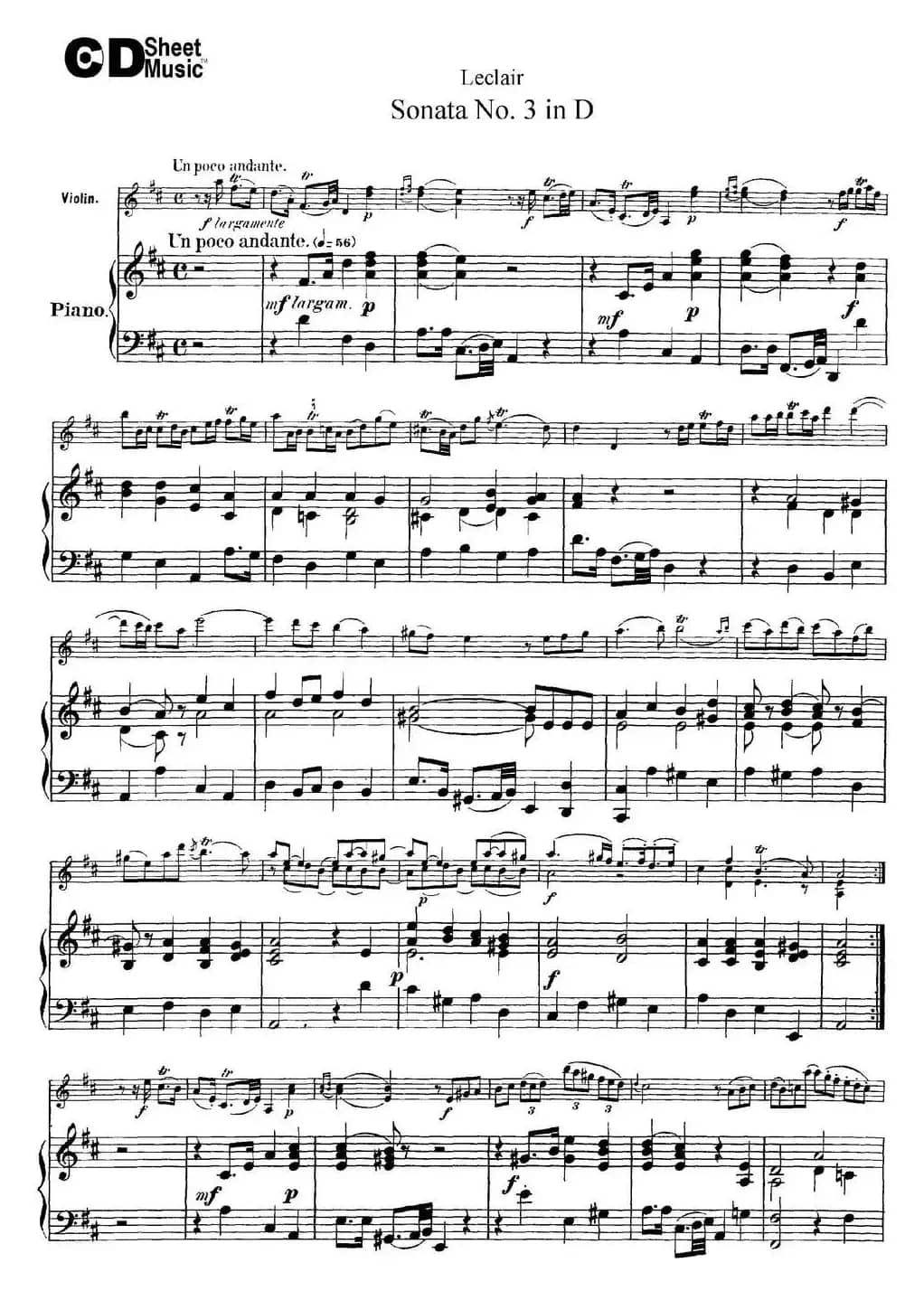 Violin Sonata No.3 In D Major（小提琴+钢琴伴奏）