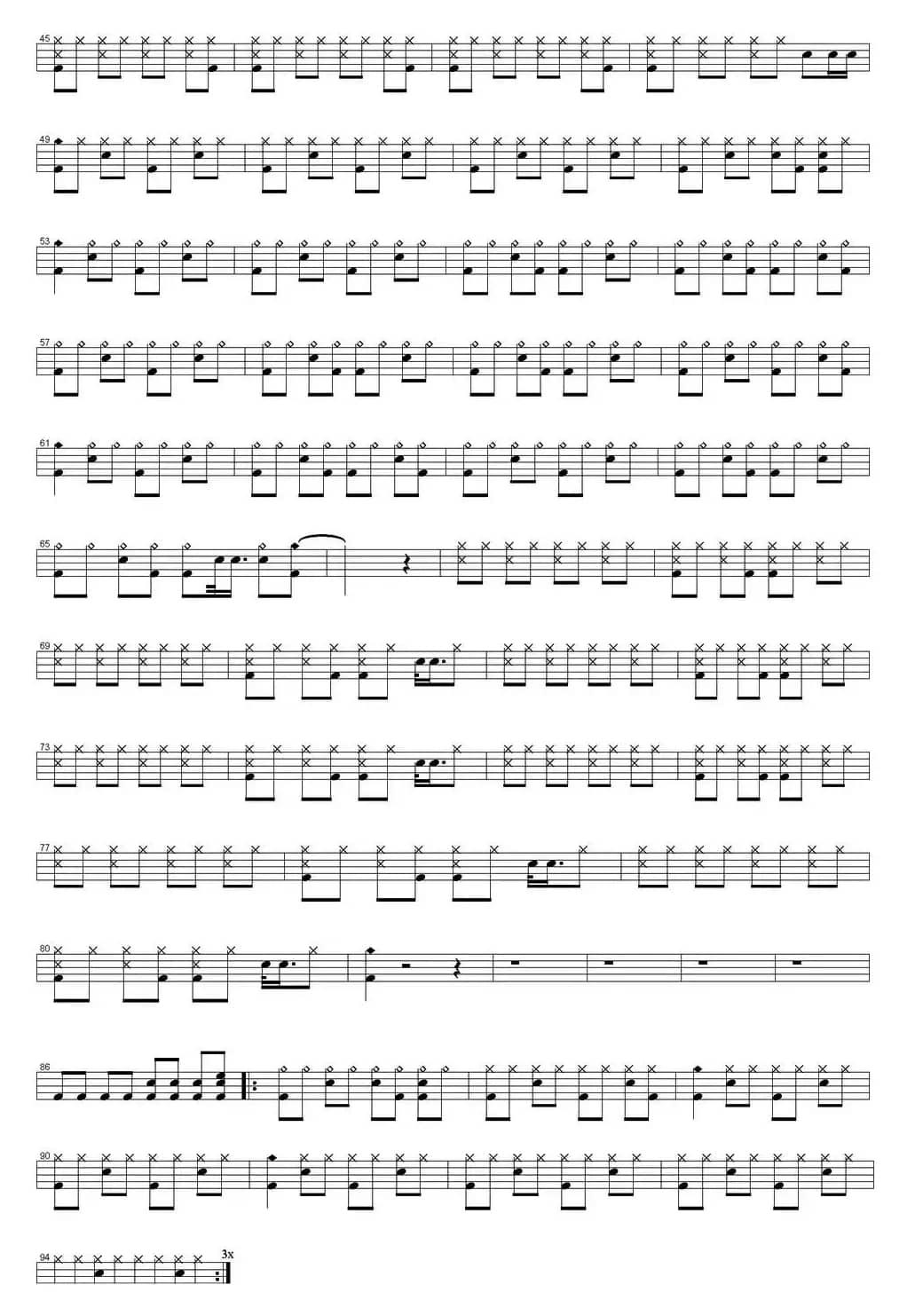 爵士鼓谱：Bryan Adams - Run to you