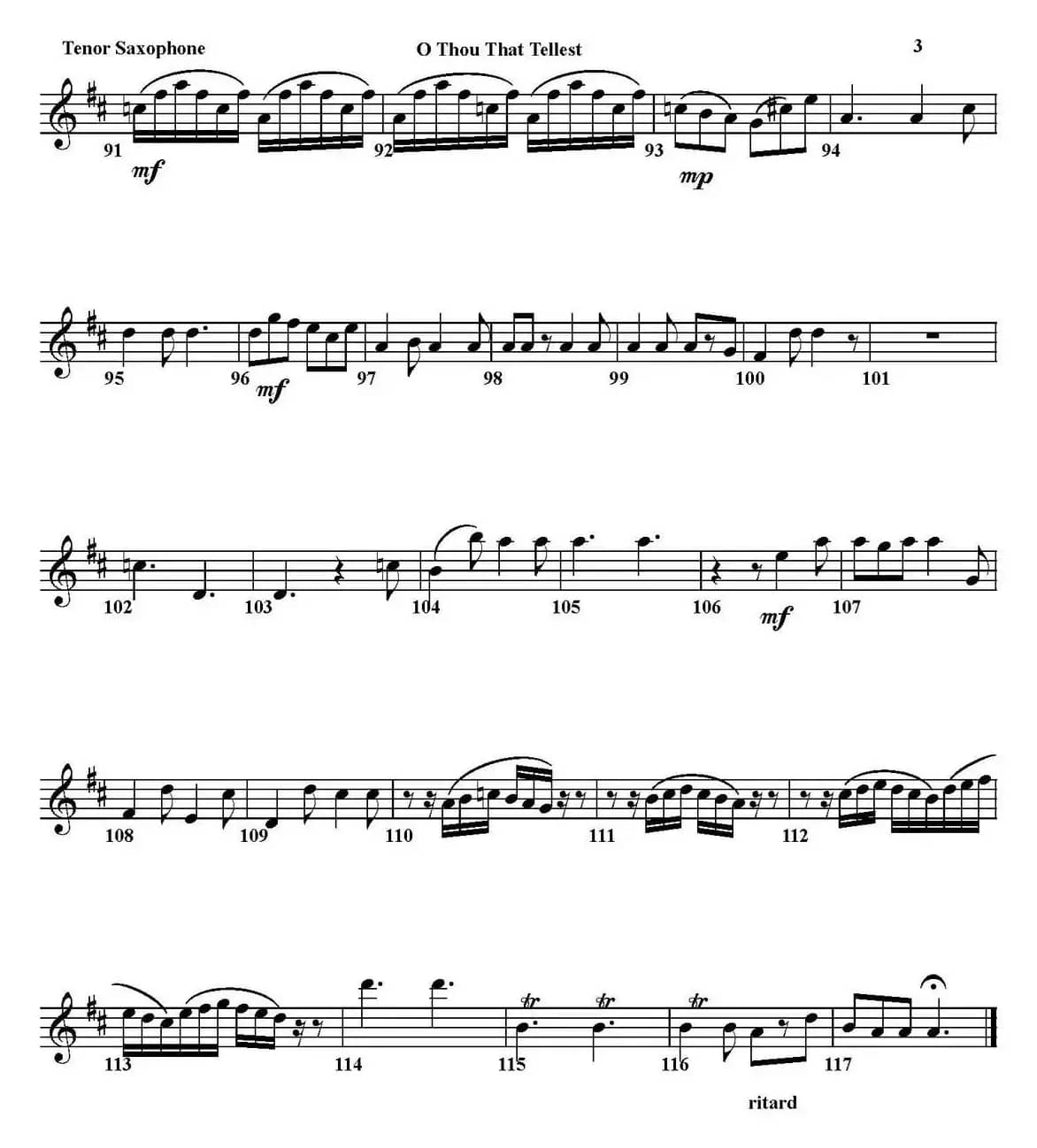 O THOU THAT TELLEST GOOD TIDINGS TO ZION（四重奏·次中音萨克斯分谱）