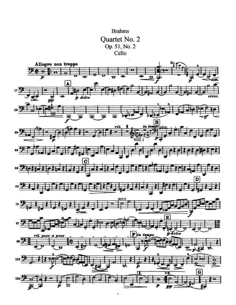 勃拉姆斯《Quartet No.2》Op.51（大提琴谱）