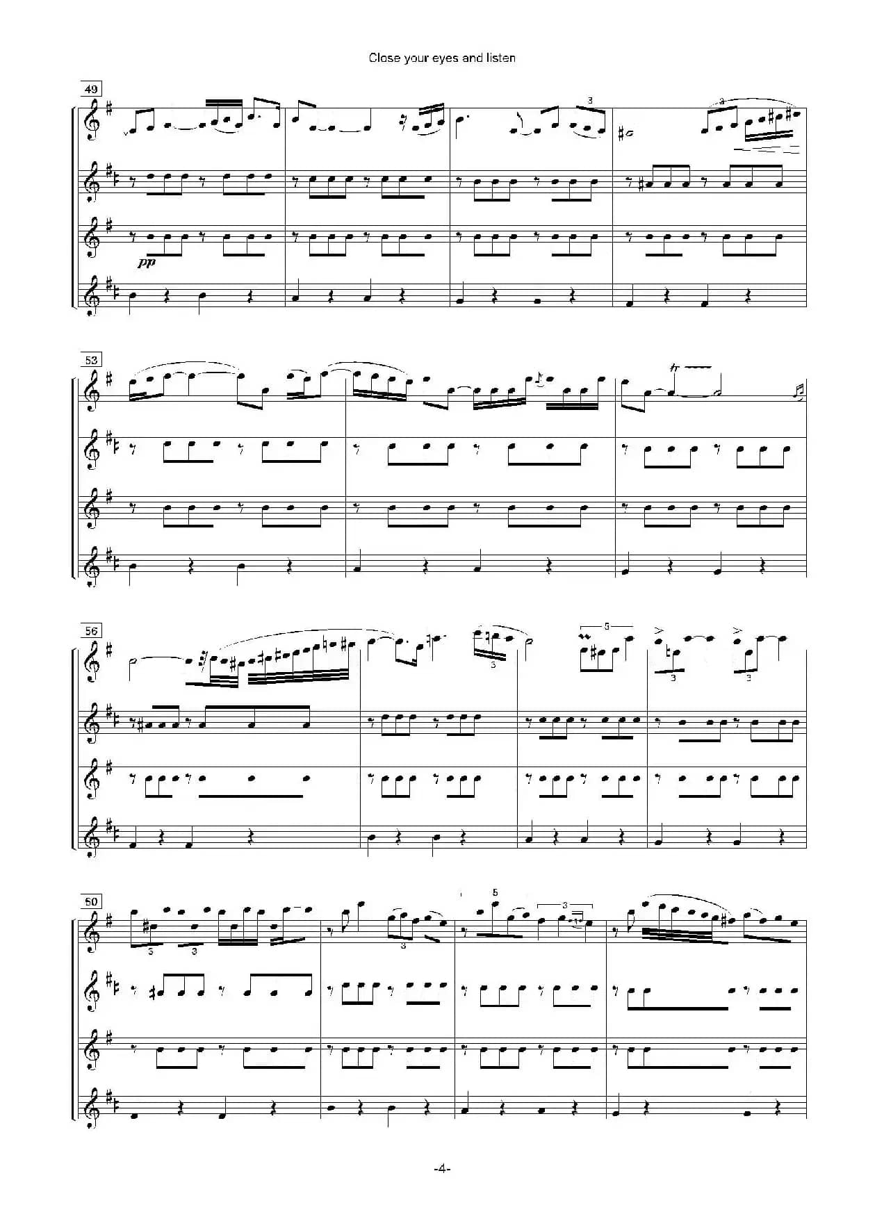 Close your eyes and listen（四重奏总谱+分谱）