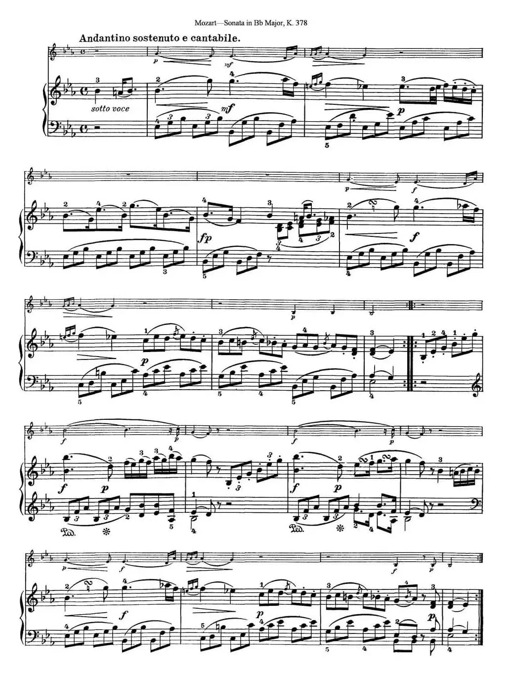 Violin Sonata in Bb Major K.378（小提琴+钢琴伴奏）