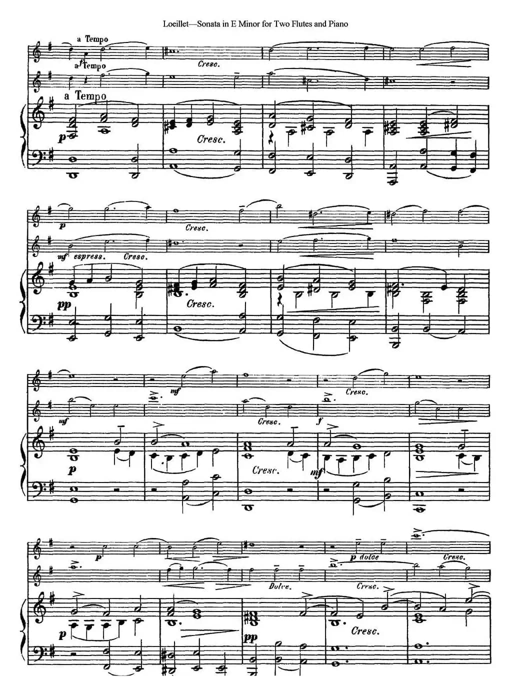 罗埃莱特E小调双长笛与钢琴奏鸣曲 